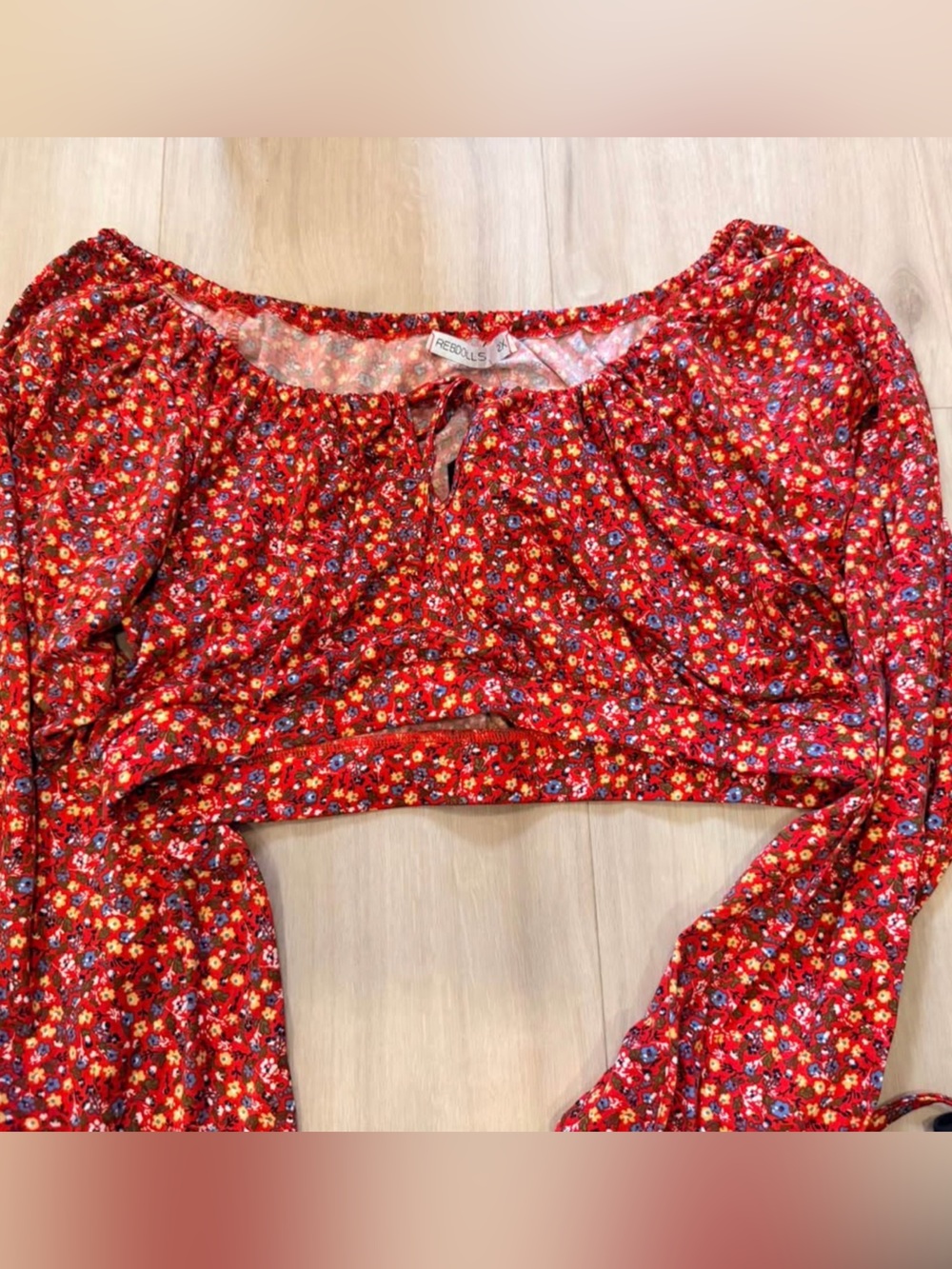 Rebdolls Red Floral Off-Shoulder Crop Top